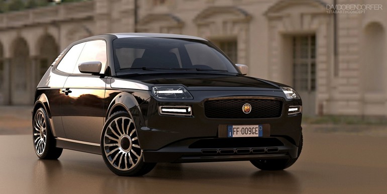 Modella di Fiat 127 color nero vista frontalmente in tre quarti 