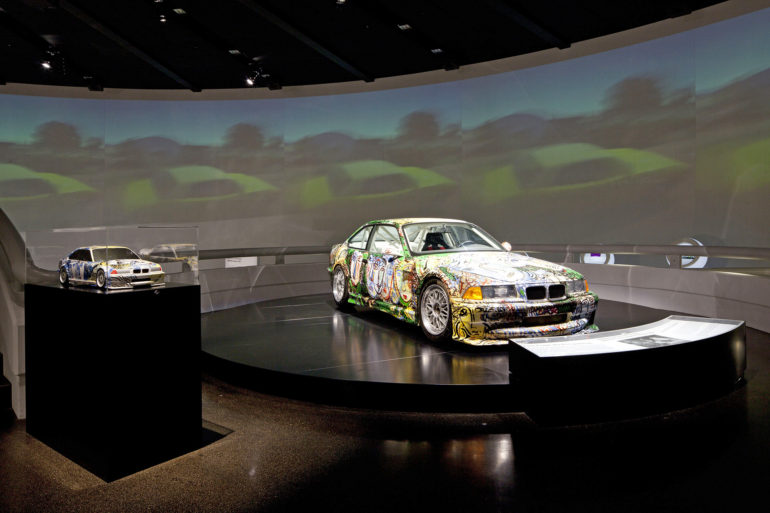 BMW Art Car exhibition at the BMW Museum, October 6, 2010 to June 30, 2011. Sandro Chia, Art Car, 1992 - BMW 3 Series saloon-car racing prototype [front] and the corresponding marquette. (10/2010)
