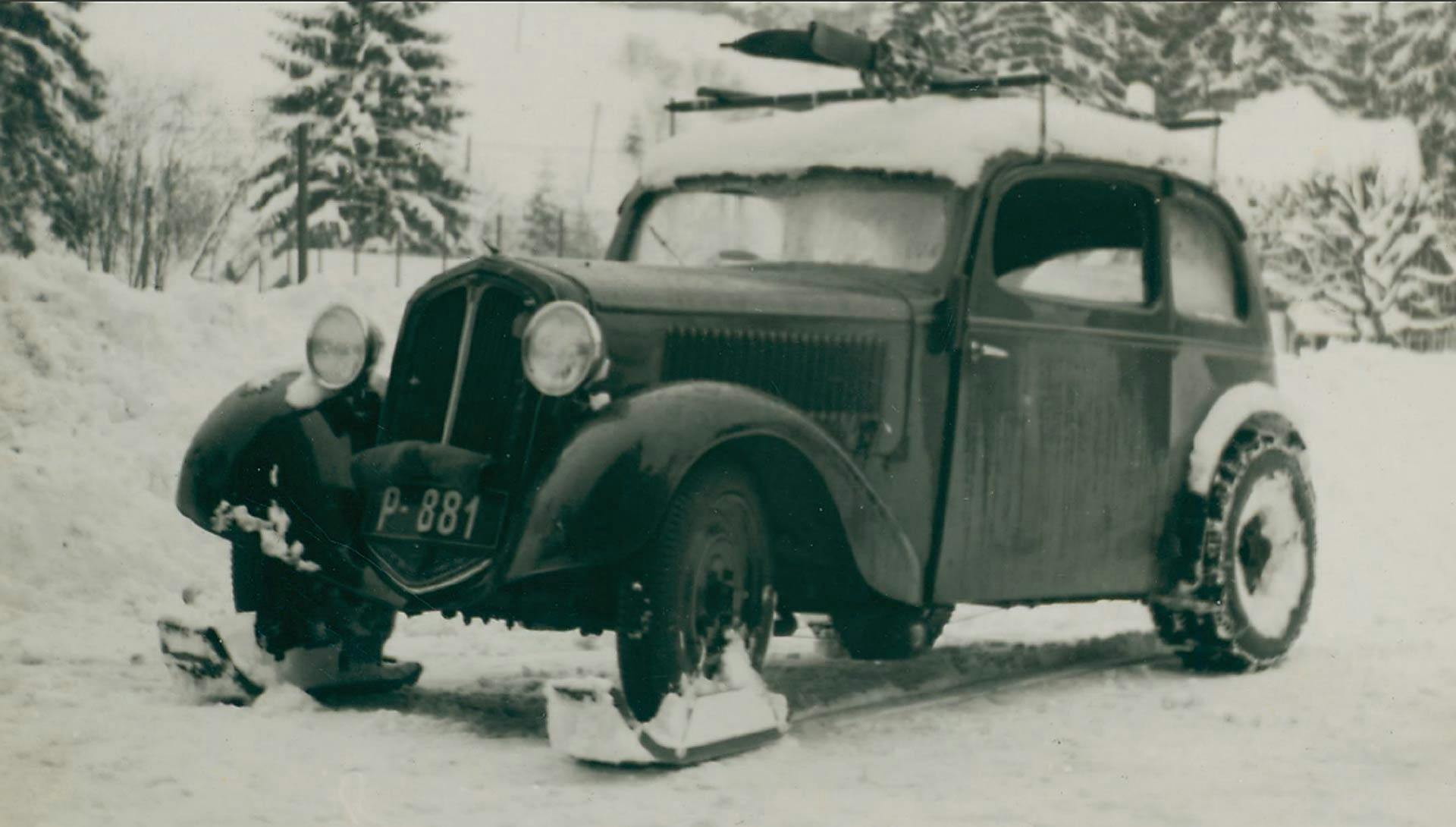 Primi esperimenti anteguerra di Škoda di auto che possano affrontare la neve