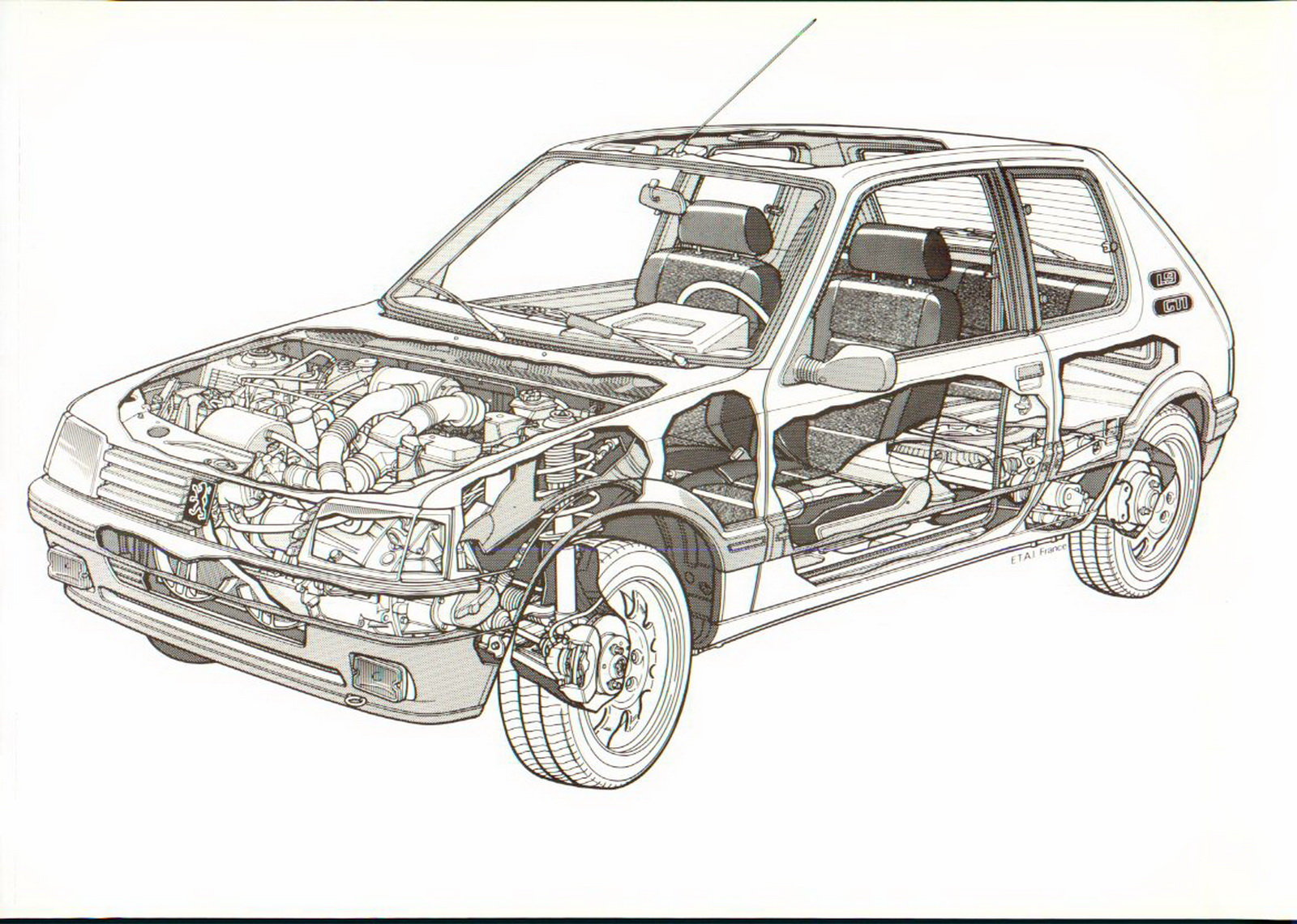 peugeot 205 gti meccanica disegno