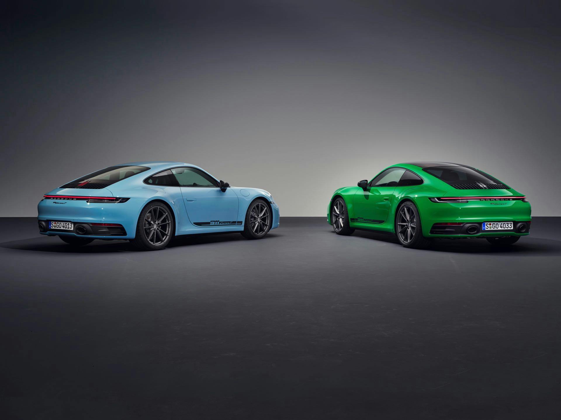 Porsche 911 T verde e azzurra