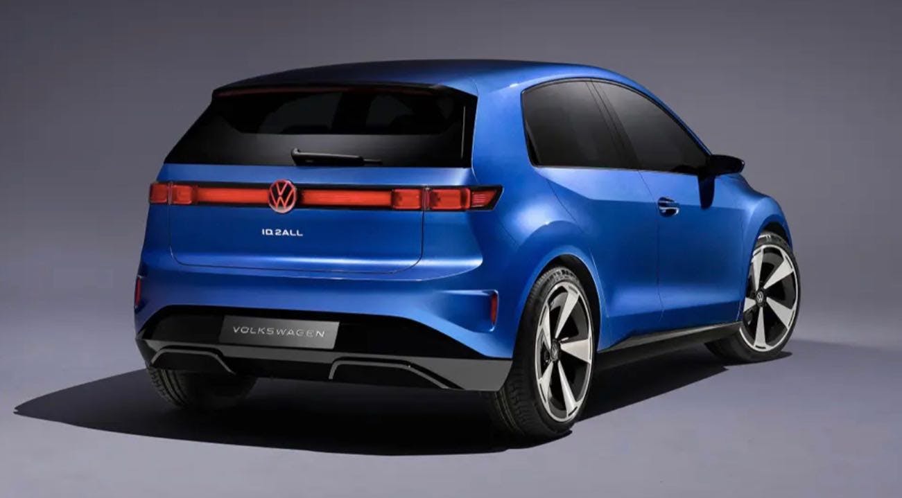 Volkswagen ID.2all blu tre quarti posteriore