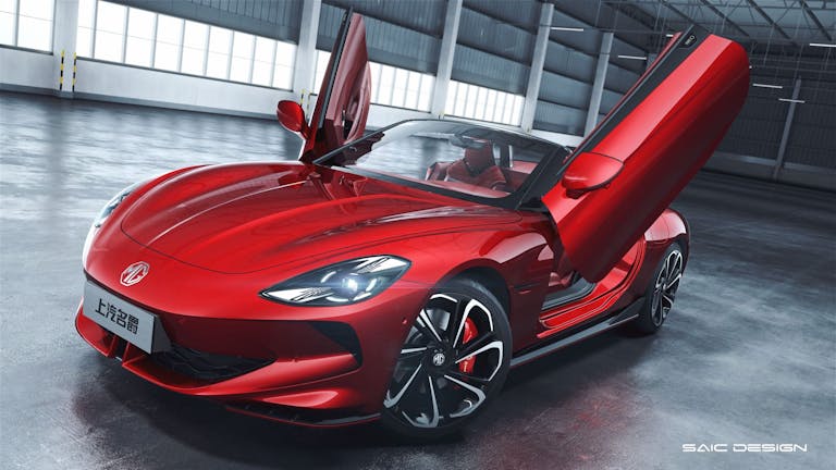 MG Cyberster rossa a porte aperte