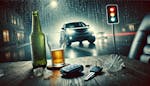 Birra su un tavolo con auto sullo sfondo insieme a un semaforo