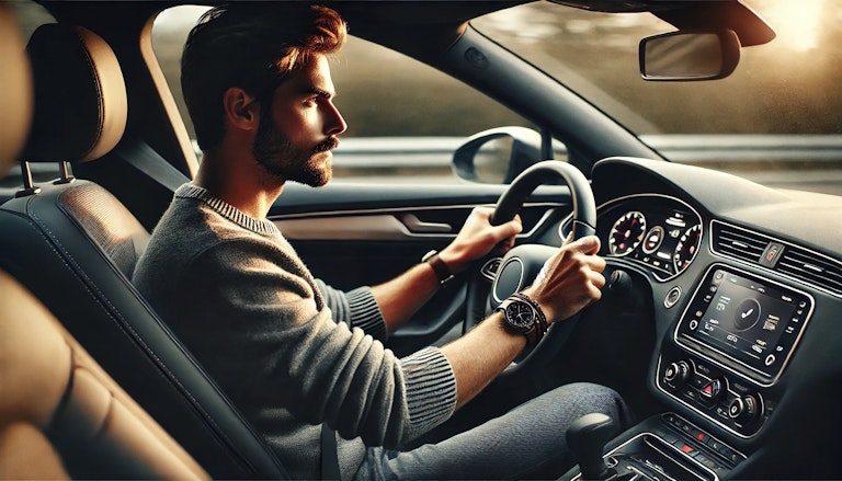 immagine generata da AI con un uomo al volante di un'auto