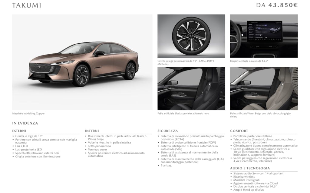 Dotazioni Mazda6e Takumi