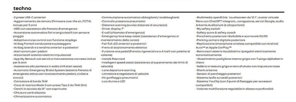 Renault Twingo Electric, dotazione e optional