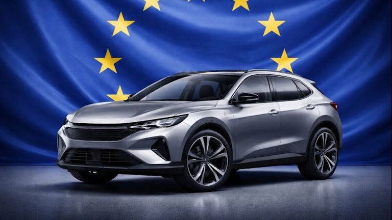 SUV con sfondo della bandiera europea